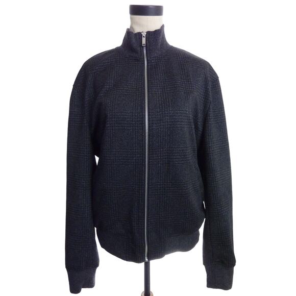 Zara Dark Gray Black Plaid Zippered Bomber Jacket Mock Turtleneck Large - Picture 1 of 7